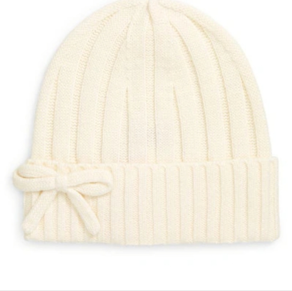 KATE SPADE Metallic Bow Beanie In French Cream
